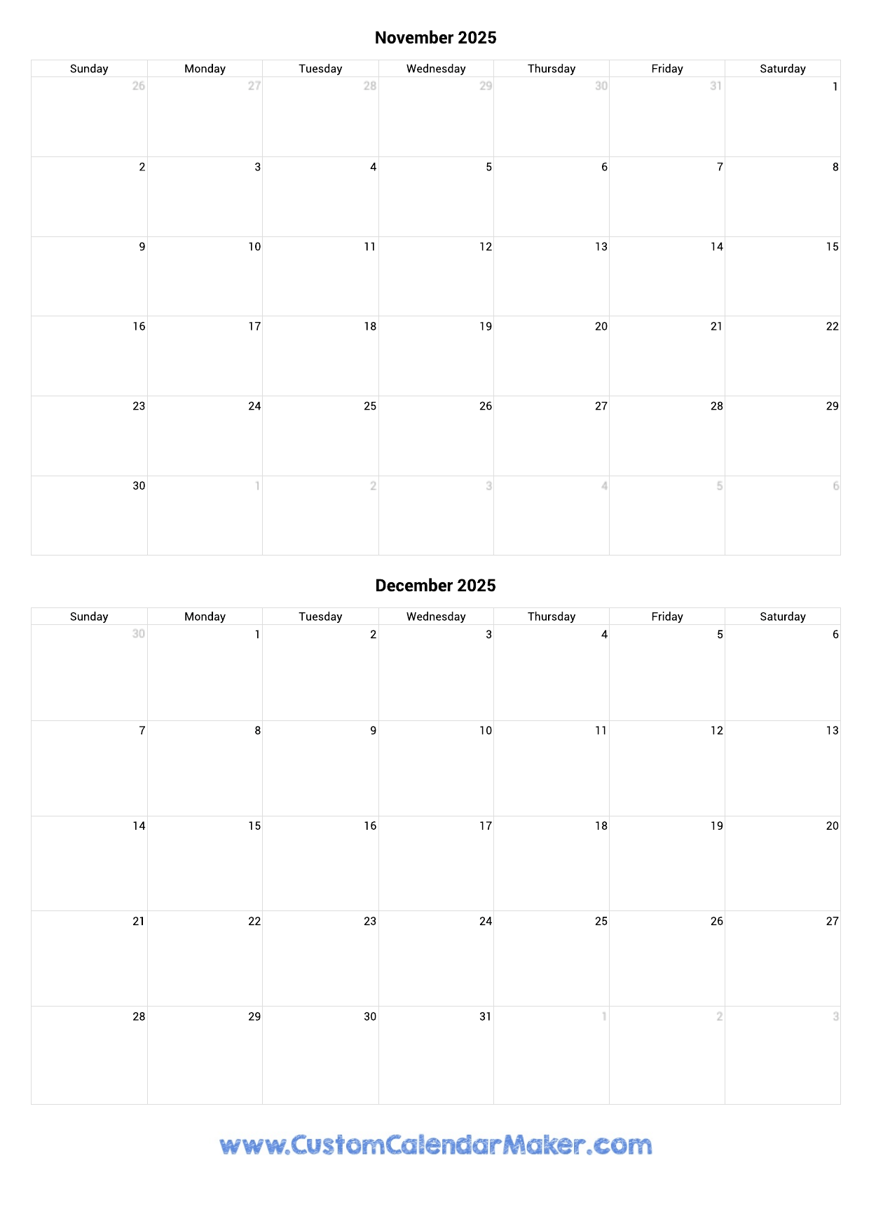 Calendar November December 2025 Printable Calendar November December 2025 Printable