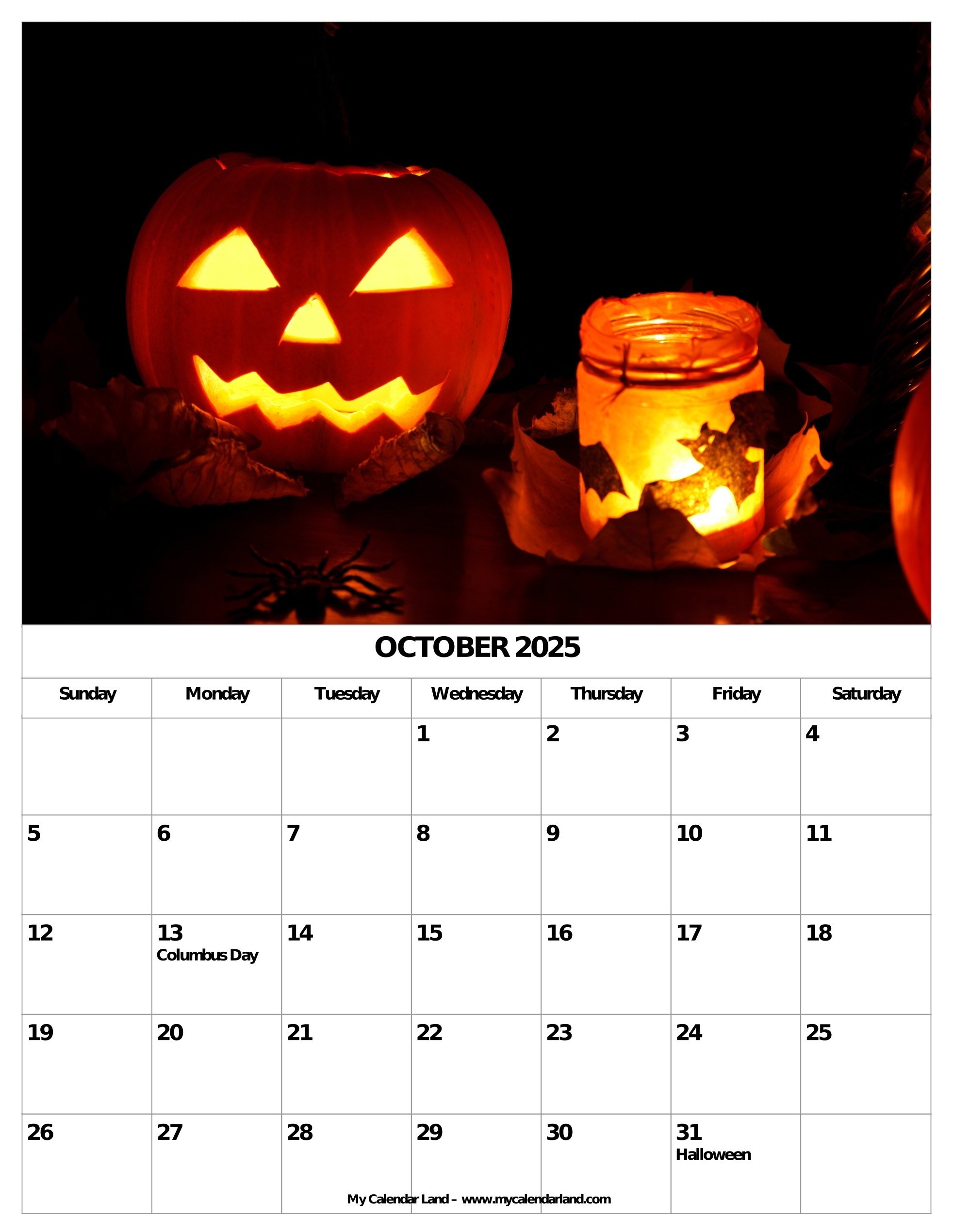 October 2025 Calendar My Calendar Land