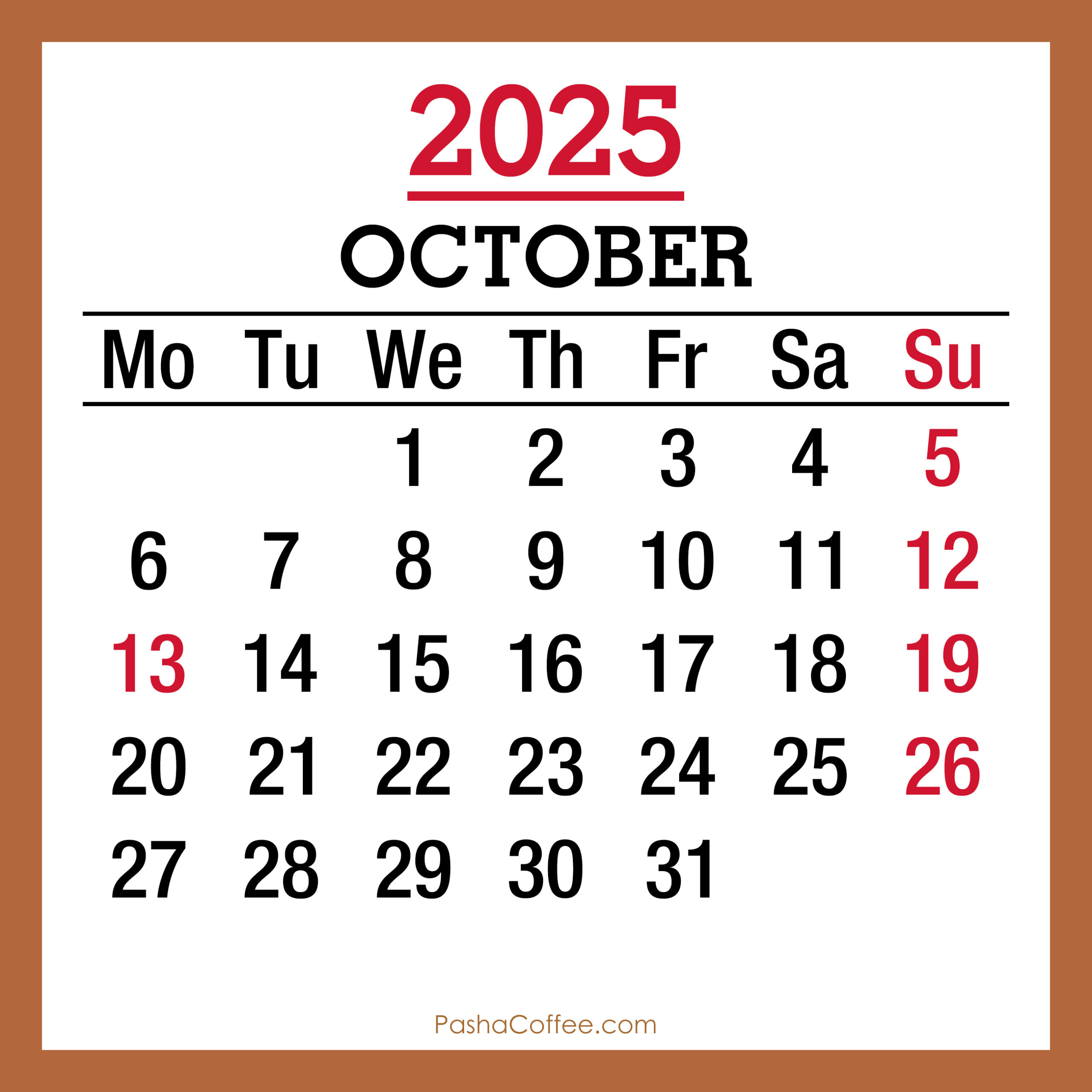 Printable Calendar October 2025 With Holidays