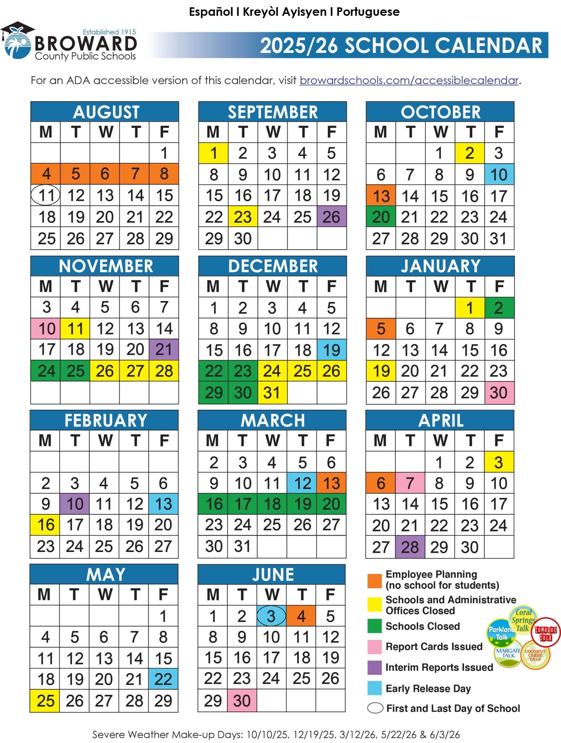 Printable Color Calendar 2025-2026