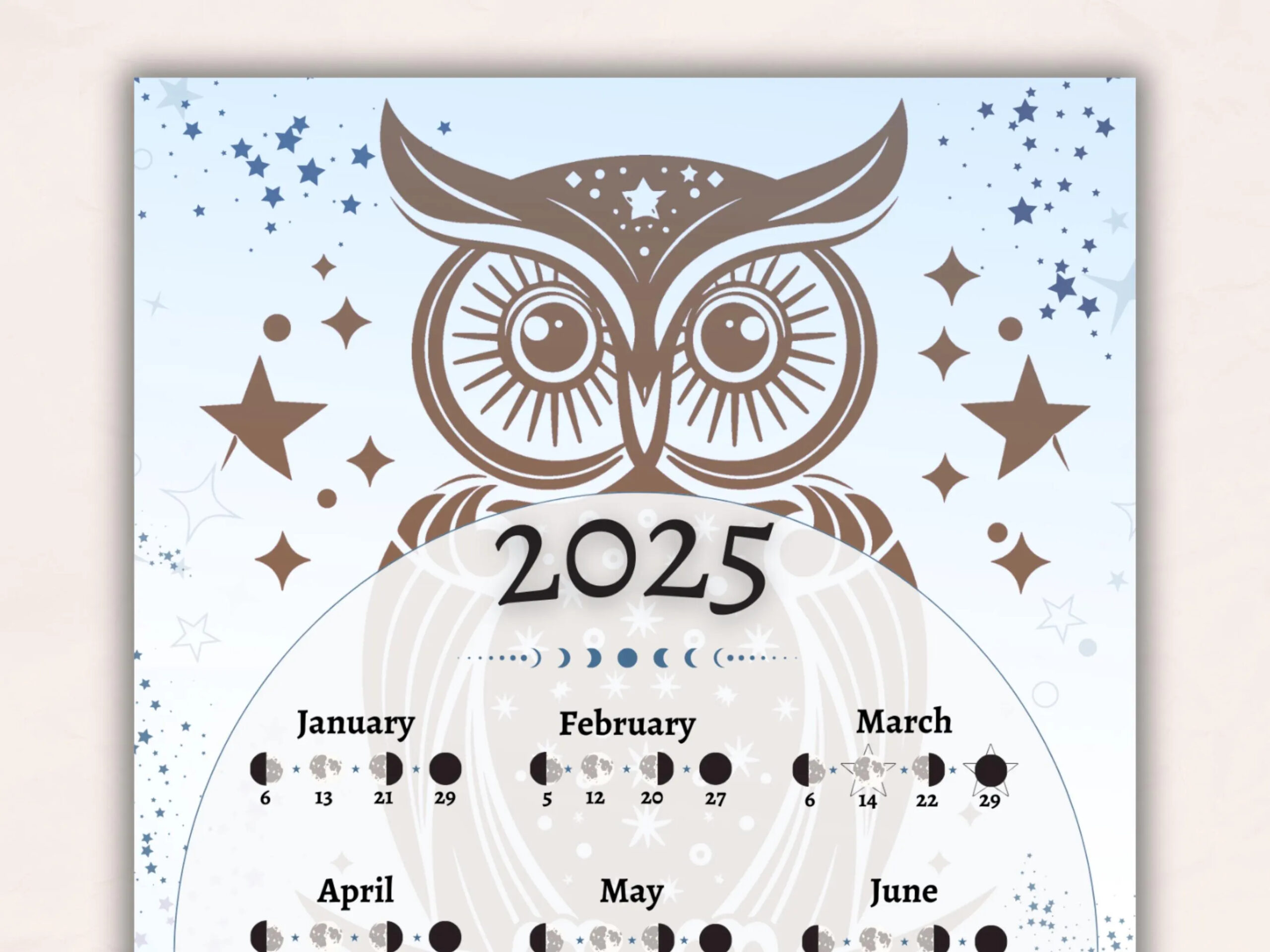 Owl Moon Phase Calendar 2025 PDF Printable Pdf For Lunar Magic Manifestation Astrology Calendar Lunar Phase 2025 Etsy