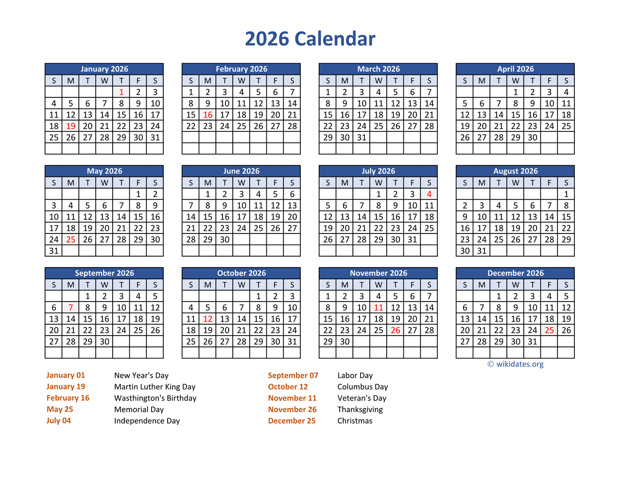 Calendar For 2026 Printable