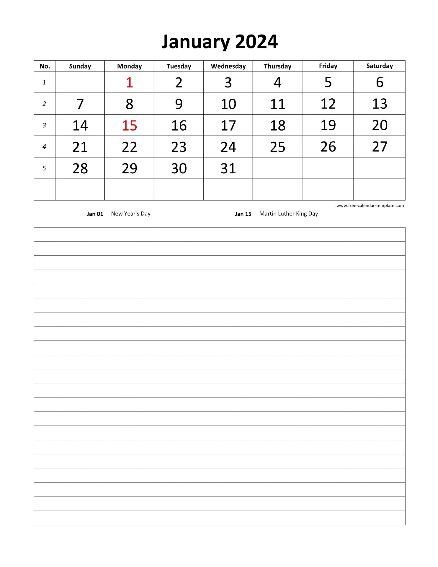 Printable 2024 Monthly Calendar Grid Lines For Daily Notes vertical Free calendar template