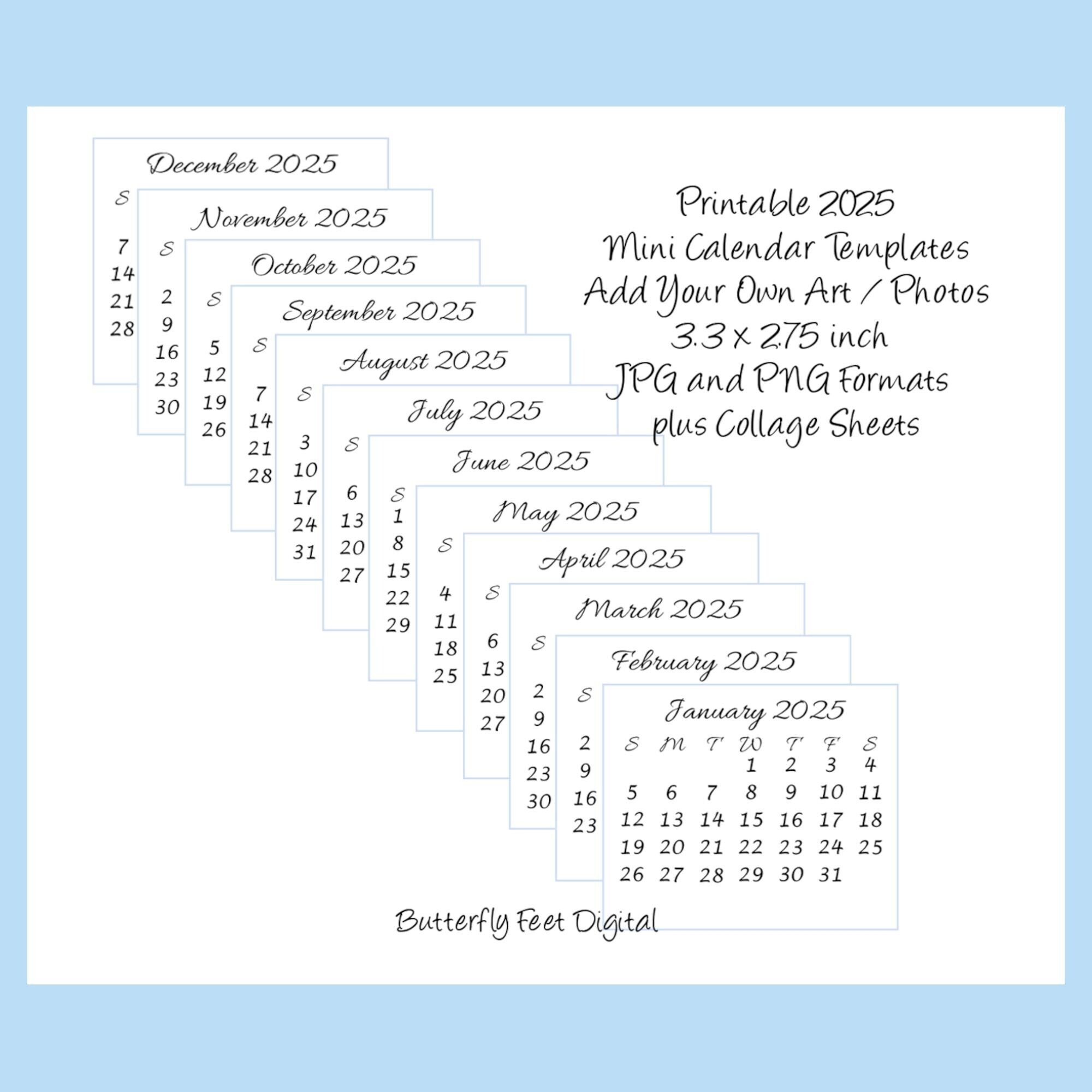 Printable 2025 Calendar Templates Mini Desk Or Purse Calendar Add Your Own Art Or Photographs 3 3 X 2 75 Inch Digital Download Etsy Printable 2025 Calendar Templates Mini Desk Or Purse Calendar Add Your Own Art Or Photographs 3 3 X 2 75 Inch Digital Download Etsy