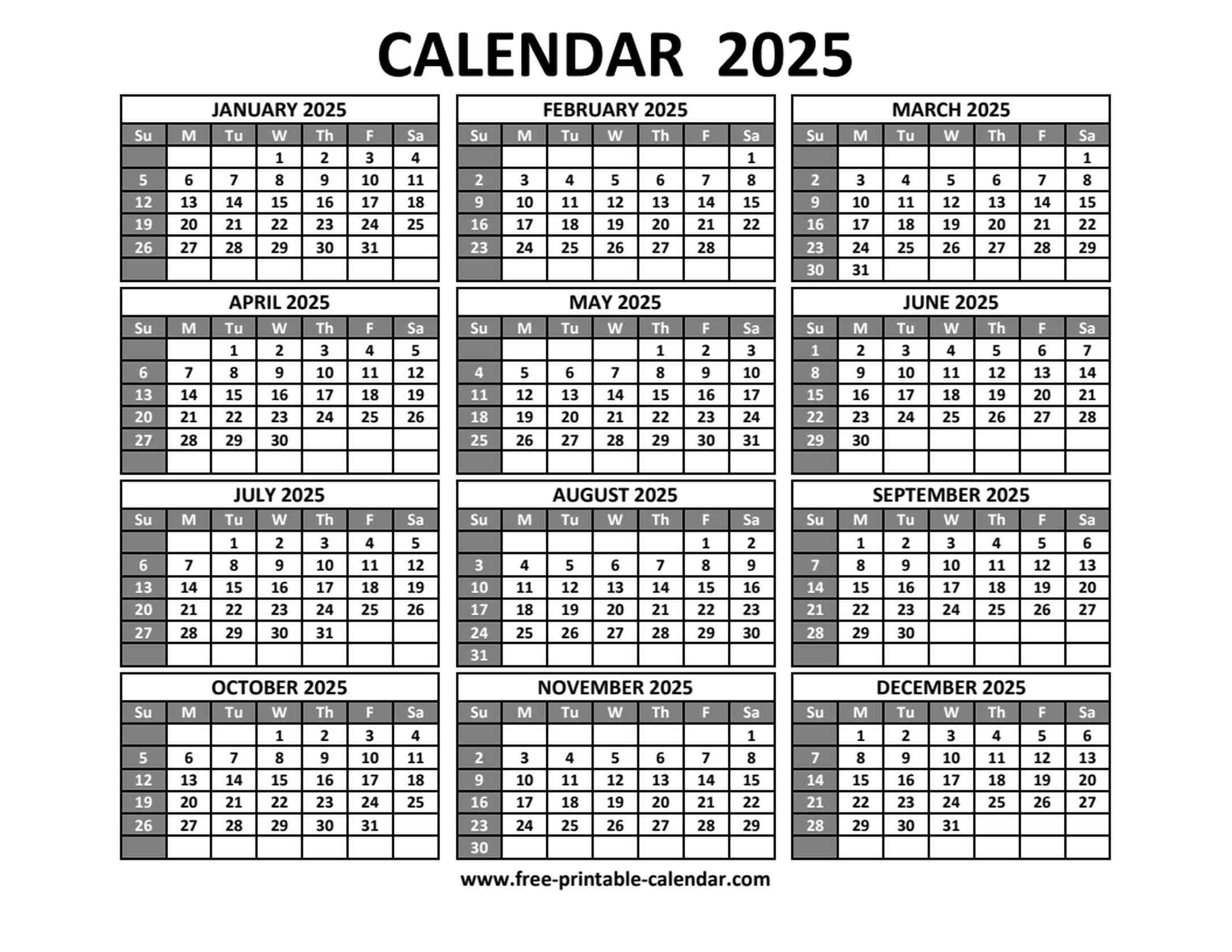 Printable 2025 Calendar Printable 2025 Calendar
