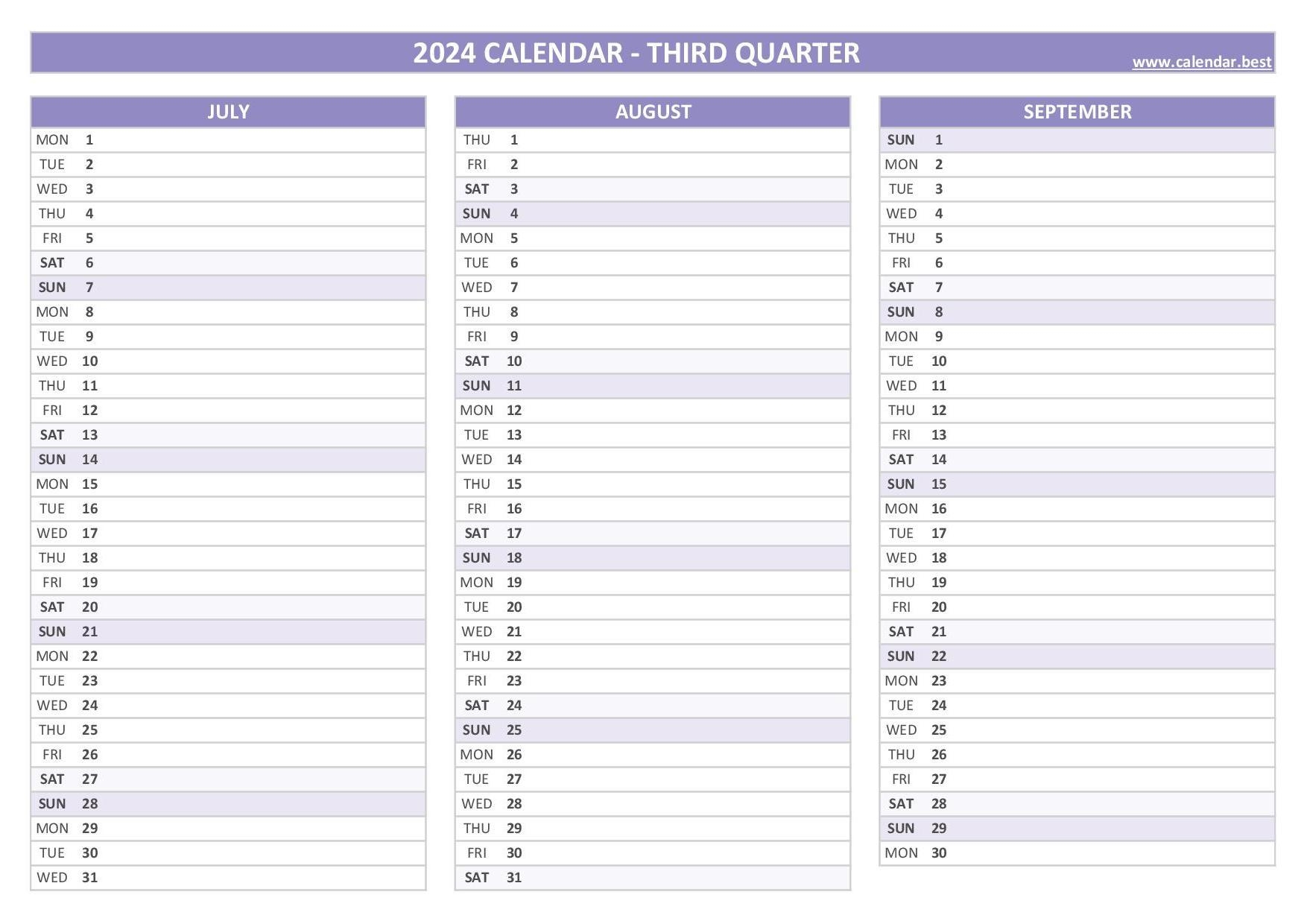 Printable 3rd Quarter 2024 Calendar Printable 3rd Quarter 2024 Calendar