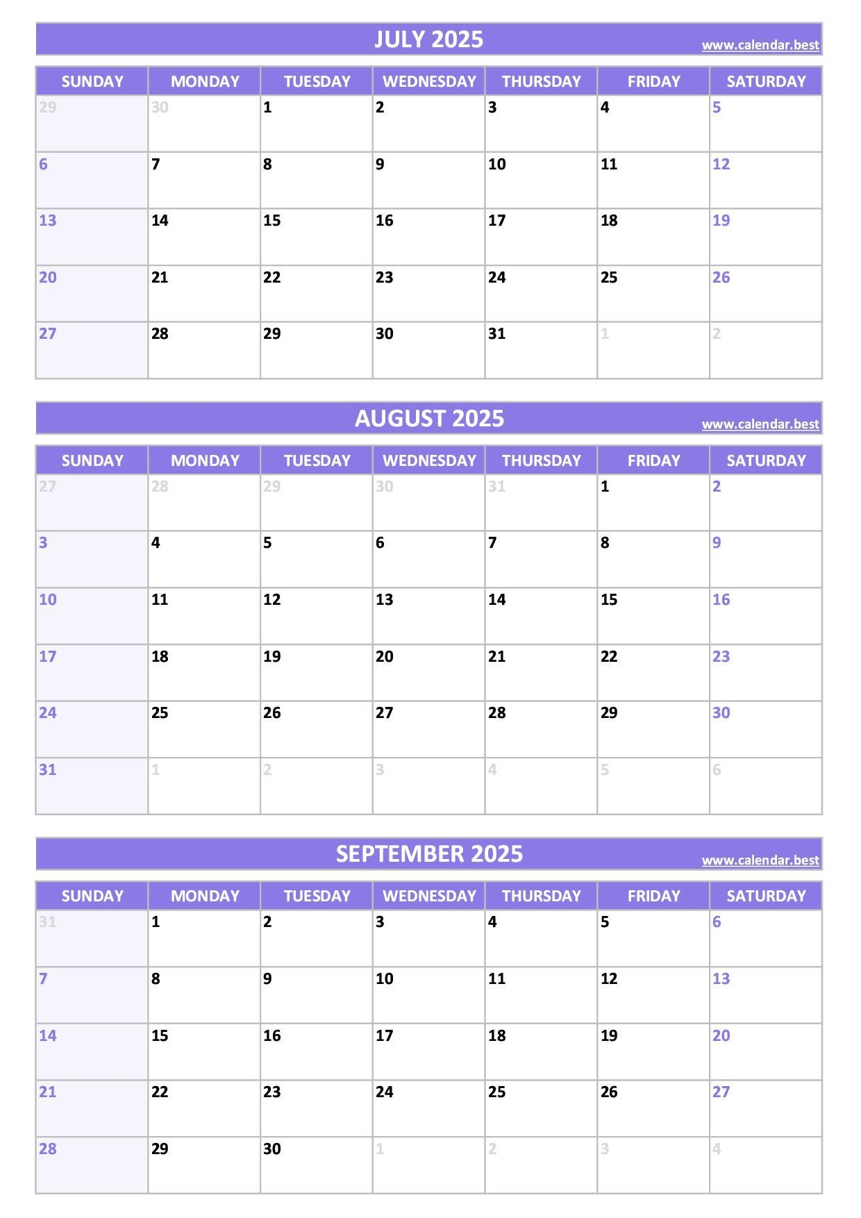 Printable 3rd Quarter 2025 Calendar Printable 3rd Quarter 2025 Calendar
