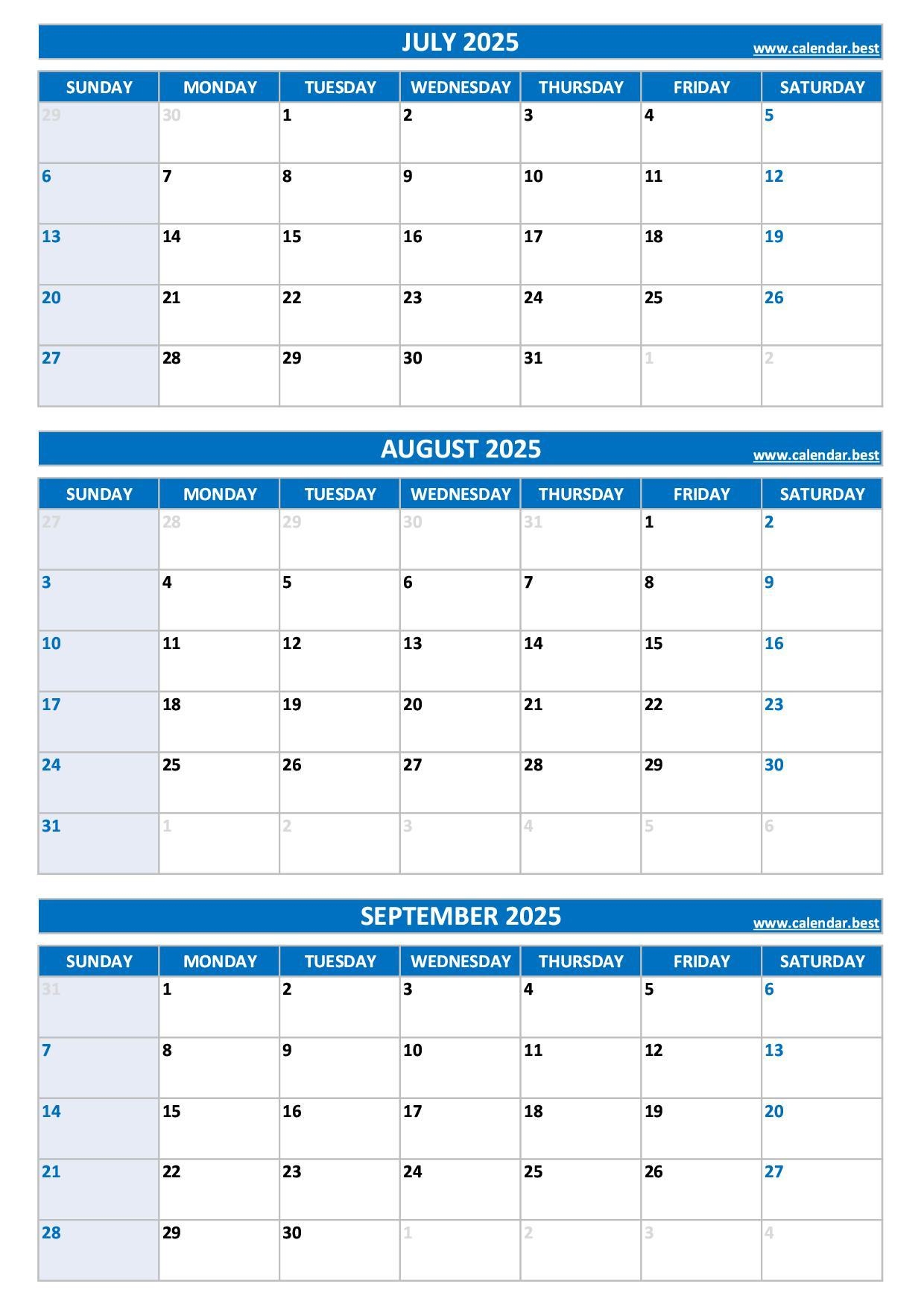 Printable 3rd Quarter 2025 Calendar Printable 3rd Quarter 2025 Calendar