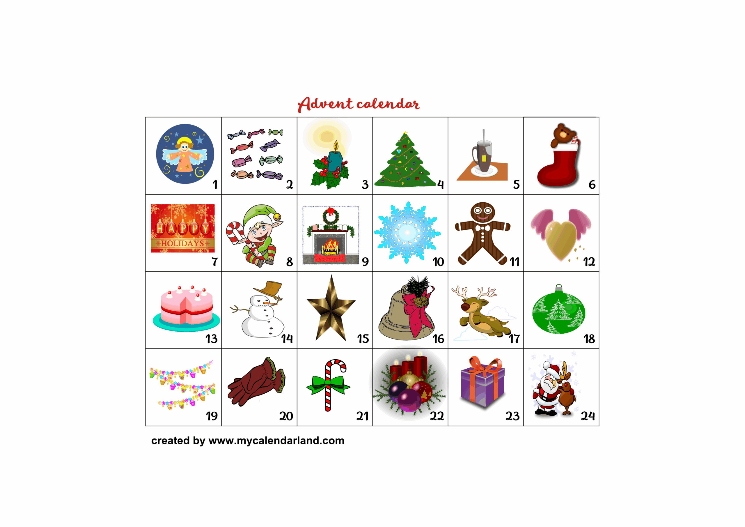 Printable Advent Calendars My Calendar Land Printable Advent Calendars My Calendar Land