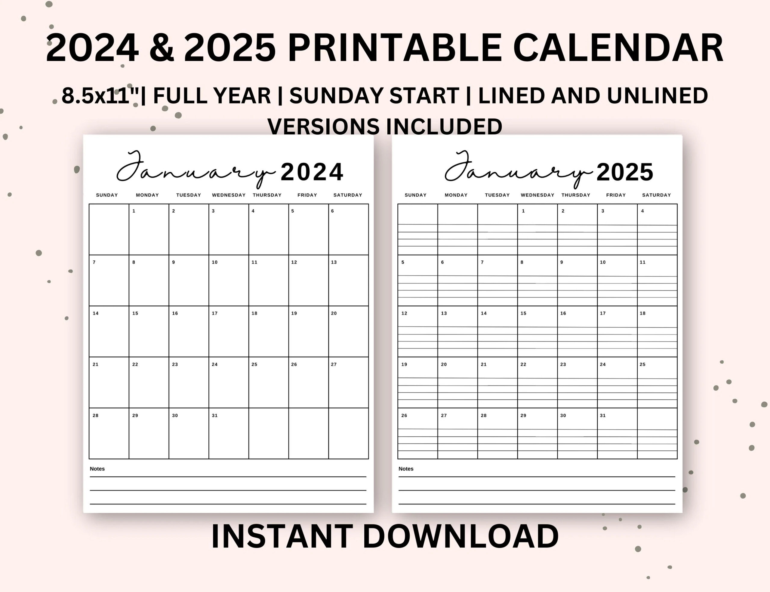 Printable Calendar 2024 2025 With Lines Calendar Printable Portrait Monthly Calendar With Lines Lined Monthly Calendar Etsy
