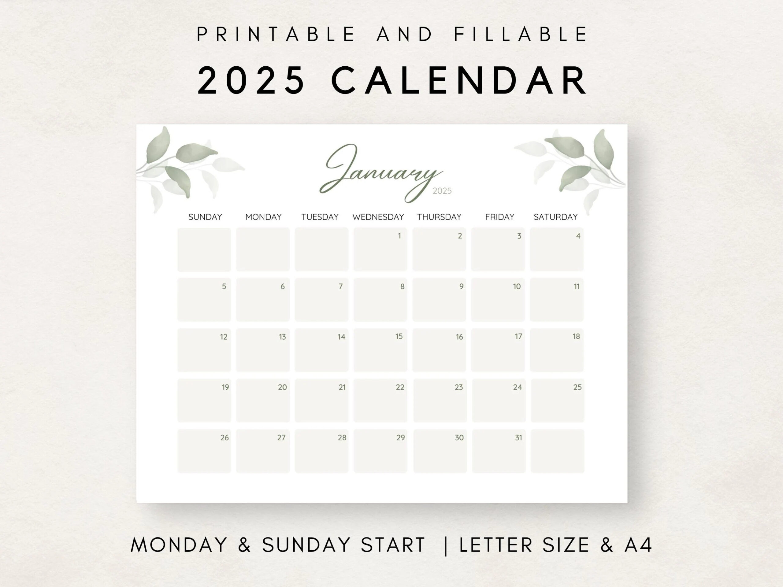 Printable Calendar 2025 Botanical Calendar Printable 2025 Calendar Printable Monthly Calendar Monthly Planner 2025 Calendar Editable Etsy