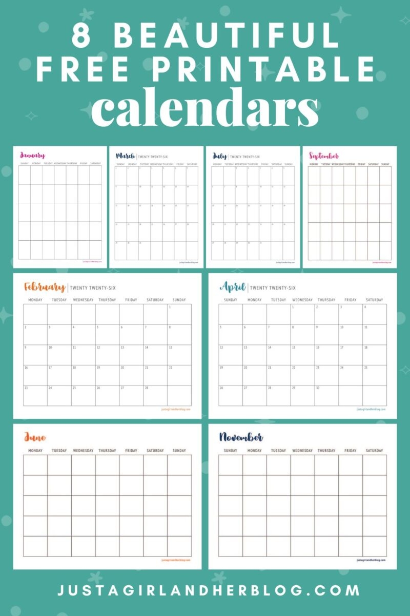 Printable Calendar 8 Beautiful FREE Calendars Abby Lawson