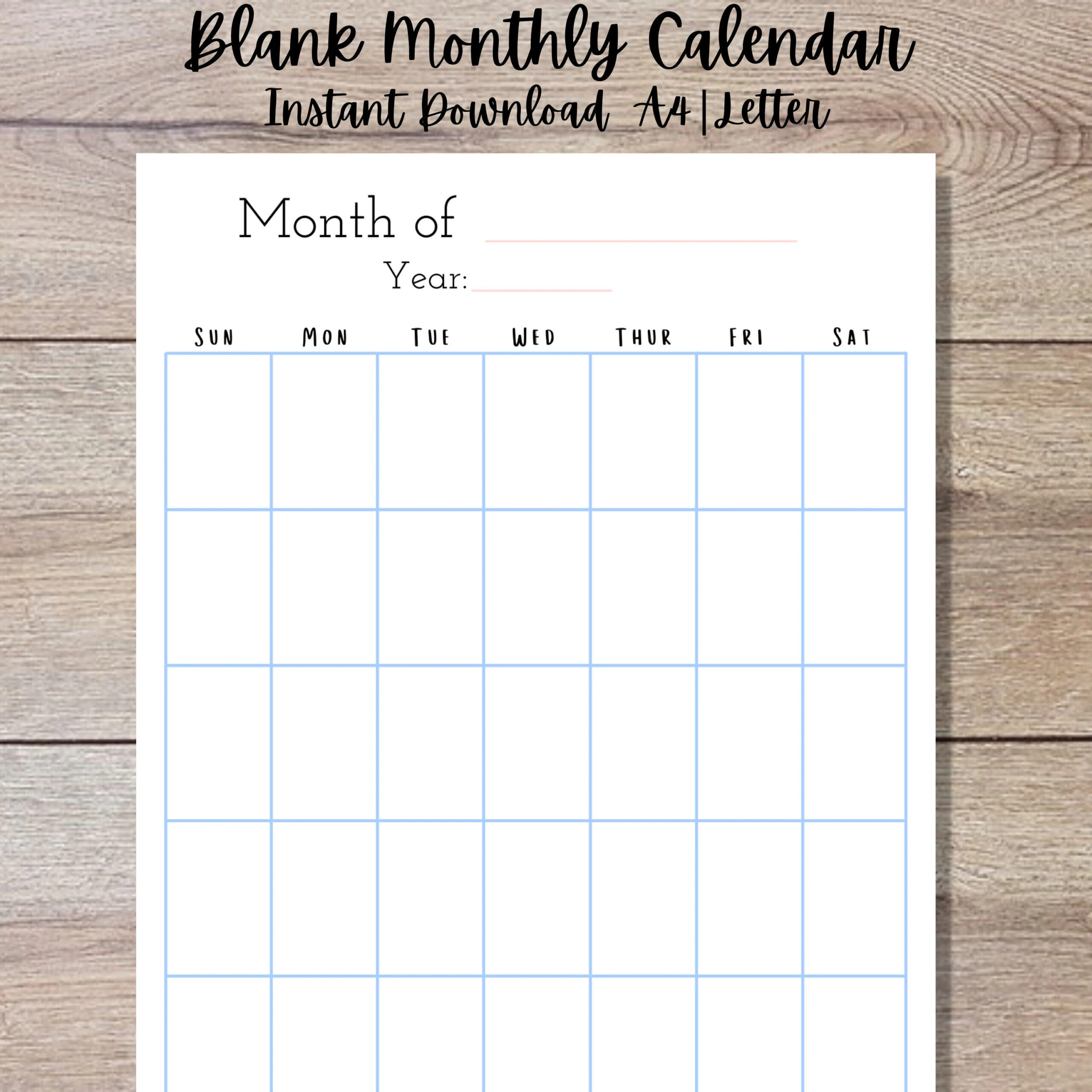 Printable Calendar Blank Monthly Calendar calendar Template Calendar Printable Printable PDF A4 Monthly Planner Vertical Calendar Etsy