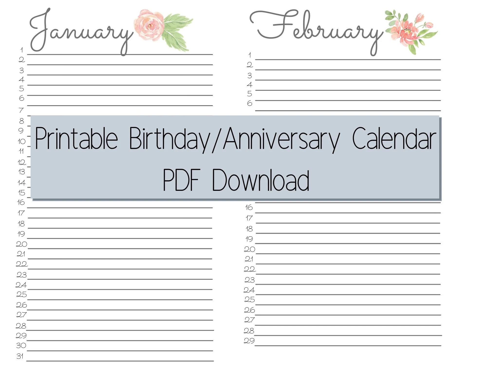 Printable Calendar Perpetual Birthday Calendar Annual Calendar Digital Download Instant Download Etsy Printable Calendar Perpetual Birthday Calendar Annual Calendar Digital Download Instant Download Etsy