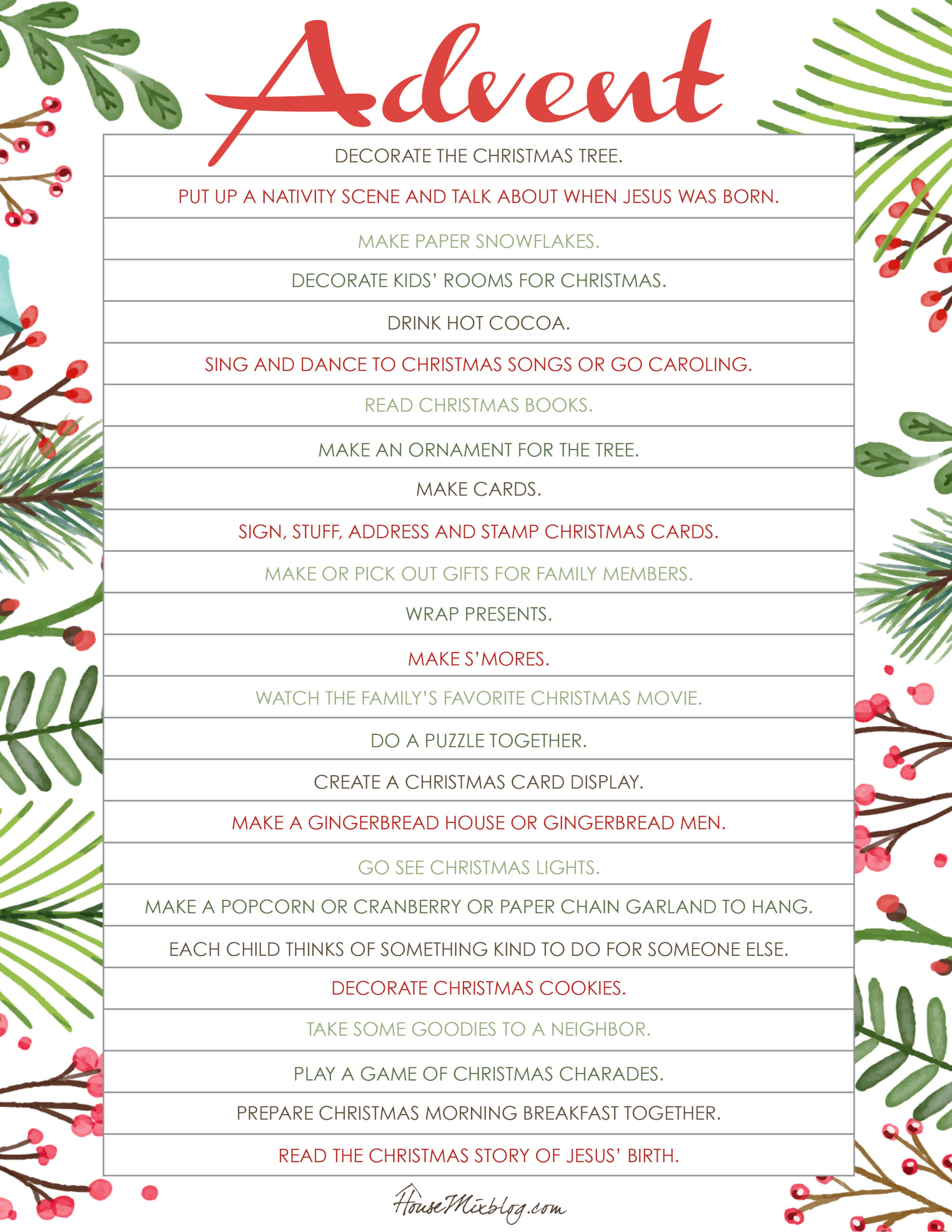 Advent Calendar Kids Printable