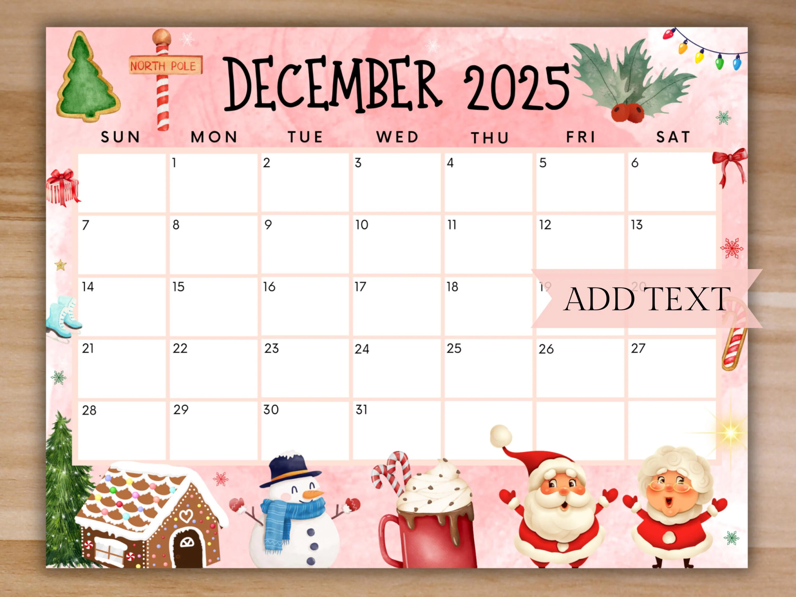 Printable December Calendar 2025 Printable Christmas Calendar W Santa Ms Claus Hot Cocoa Holiday Calendar Family Calendar Digital Etsy