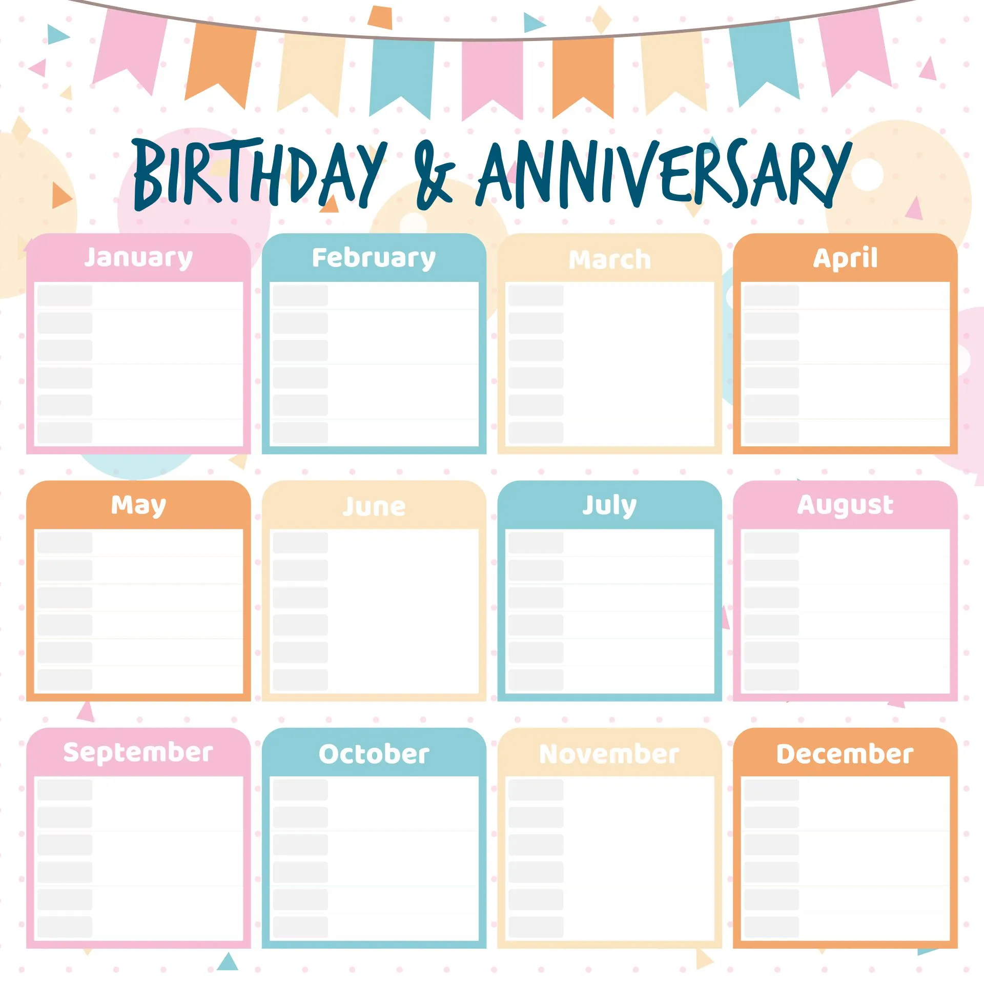 Printable Family Birthday Calendar Printable Party Favors
