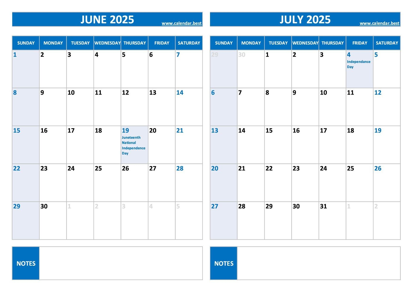 Printable June And July 2025 Calendar Free PDF JPG Downloads