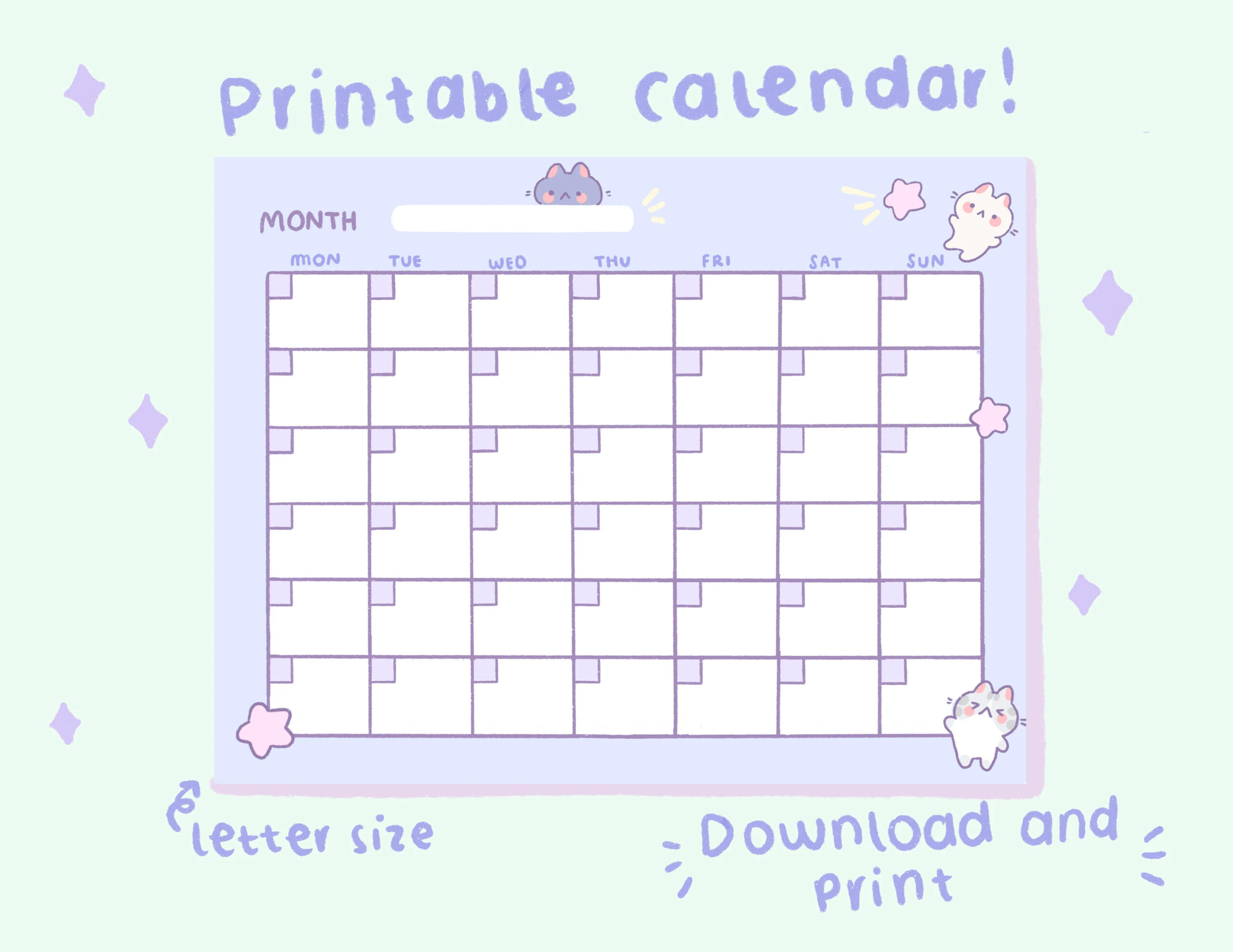 Printable Open Calendar Cute Stationery PDF Download Etsy