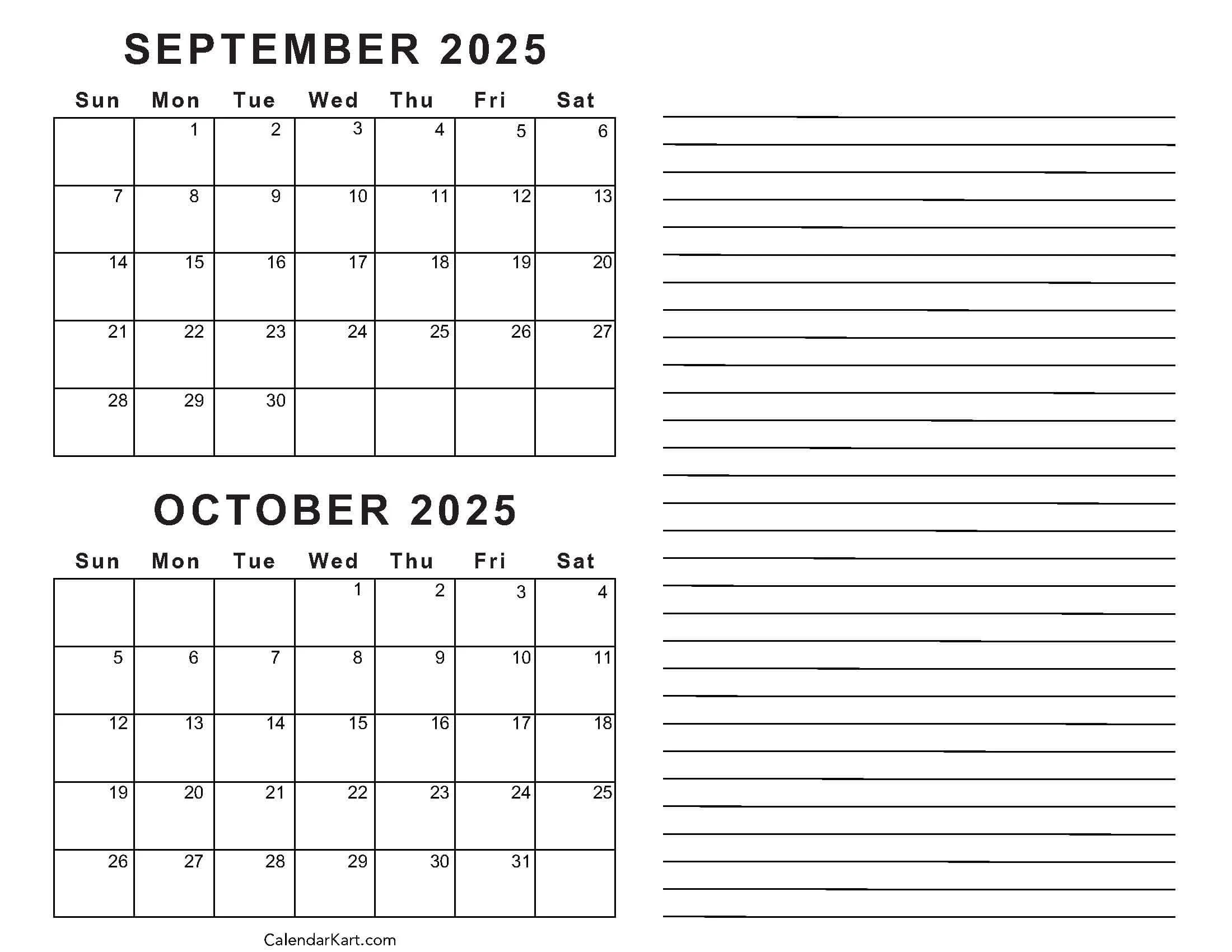 Printable Monthly Calendar 2025 September