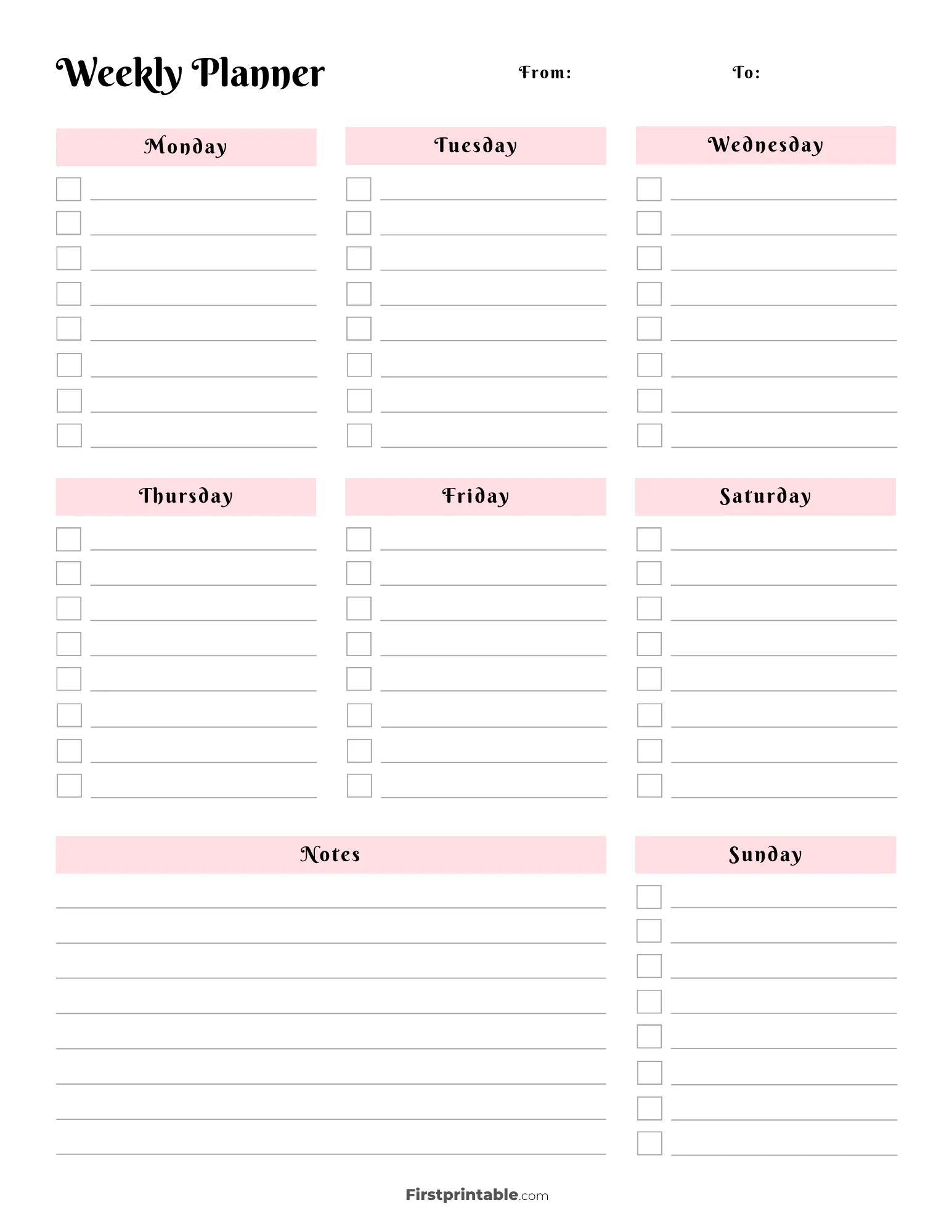 Printable Weekly Calendar Planner Free Templates