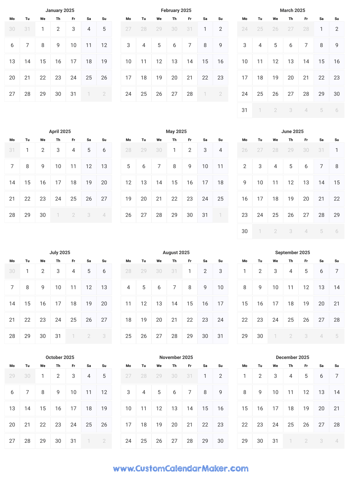 Printable Yearly Calendar 2025 Full Year At A Glance Custom Calendar Maker Printable Yearly Calendar 2025 Full Year At A Glance Custom Calendar Maker