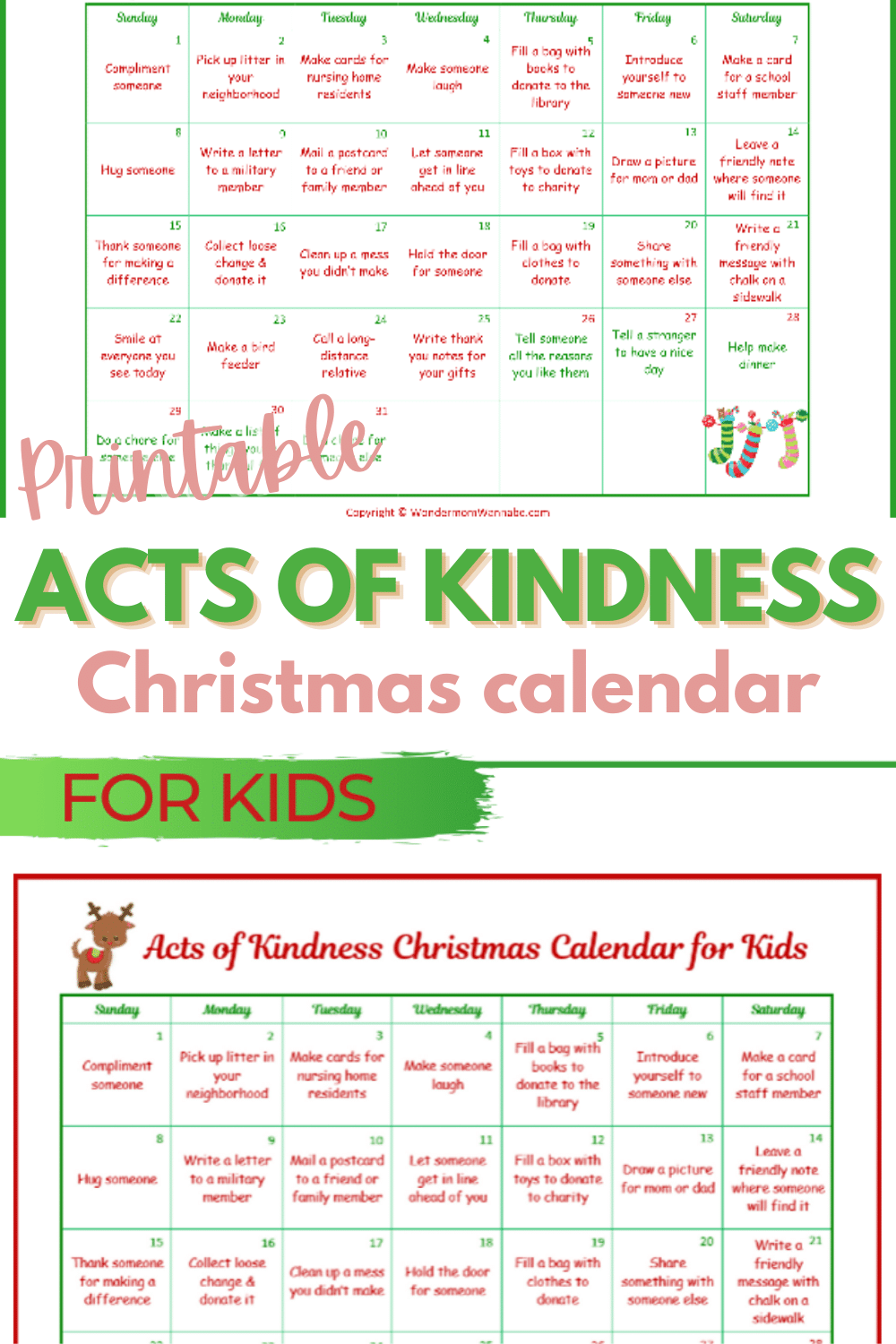 Advent Kindness Calendar Free Printable