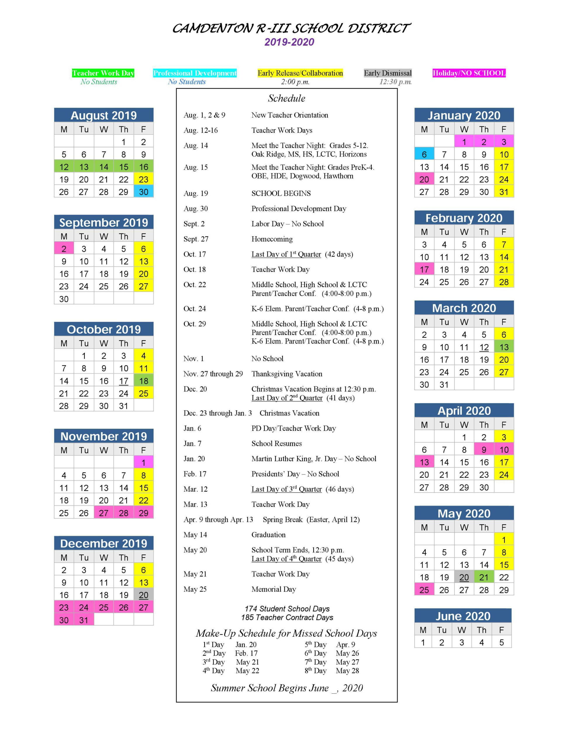 Richland 2 Printable Calendar