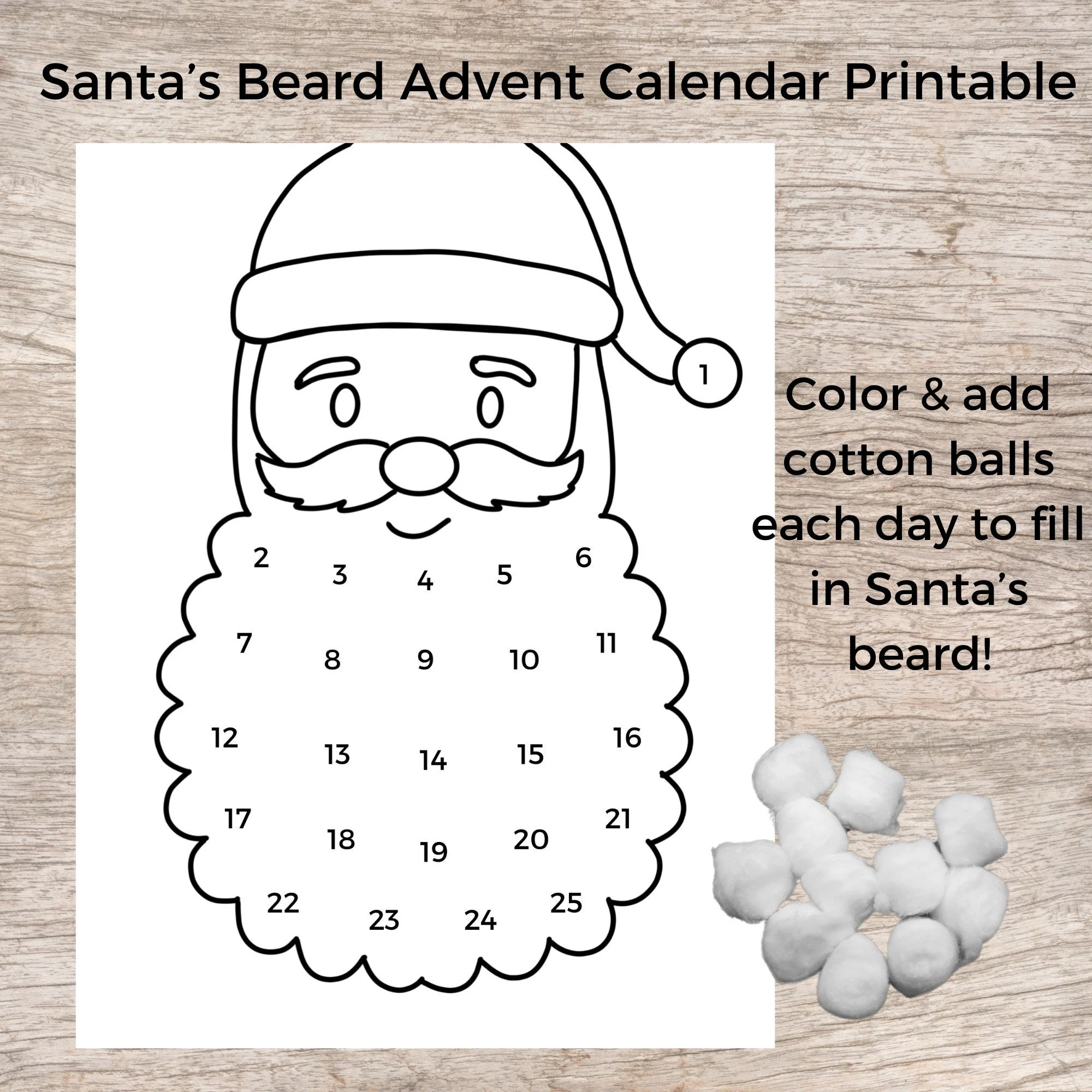 Santa Advent Calendar For Kids Instant Download Etsy