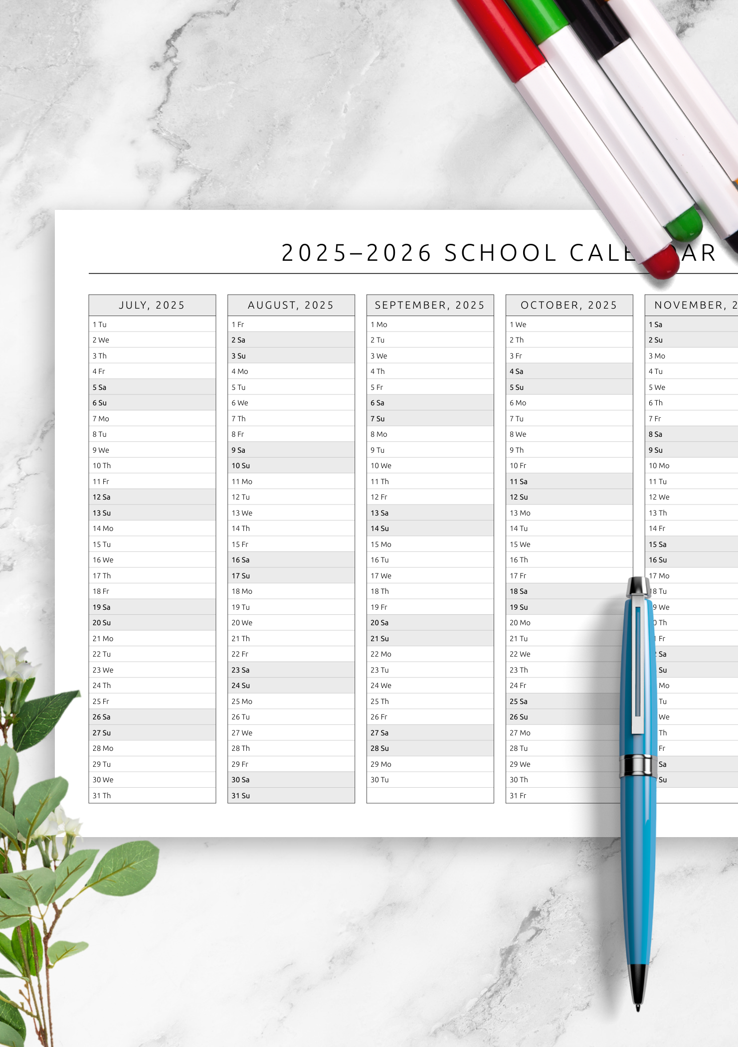 Academic Calendar Free Printable
