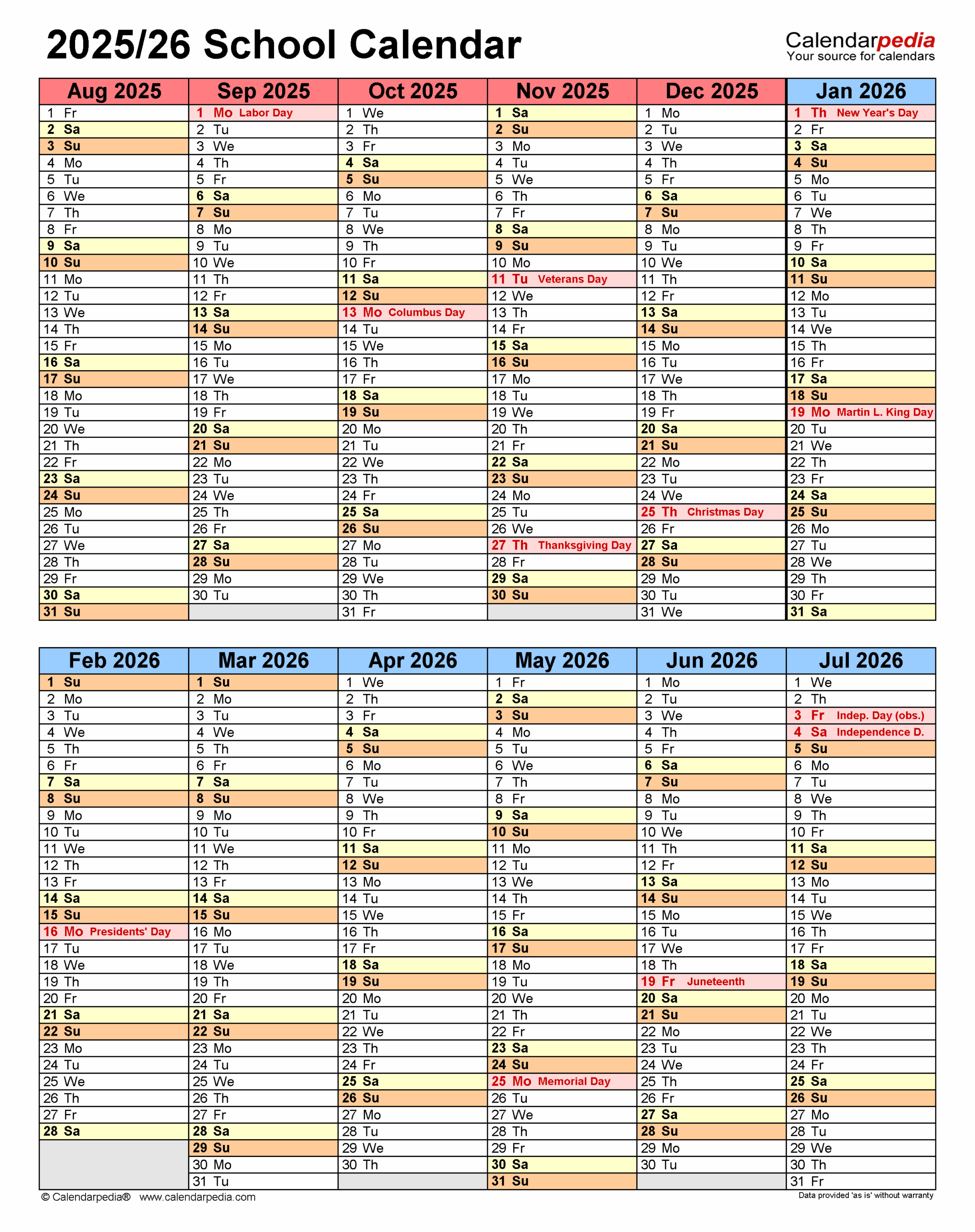 School Calendars 2025 2026 Free Printable PDF Templates School Calendars 2025 2026 Free Printable PDF Templates