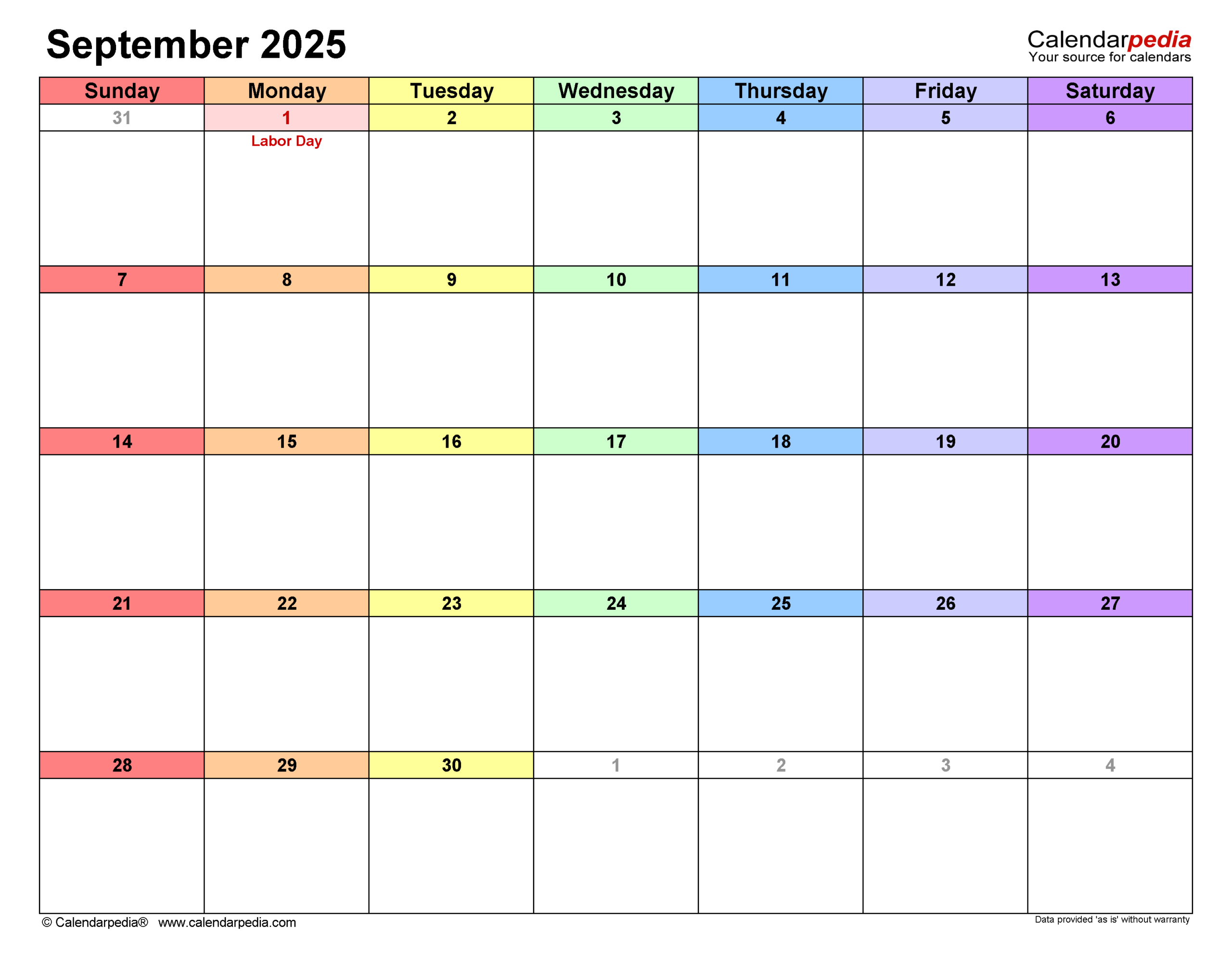 Printable 2025 September Calendar With Holidays And Events