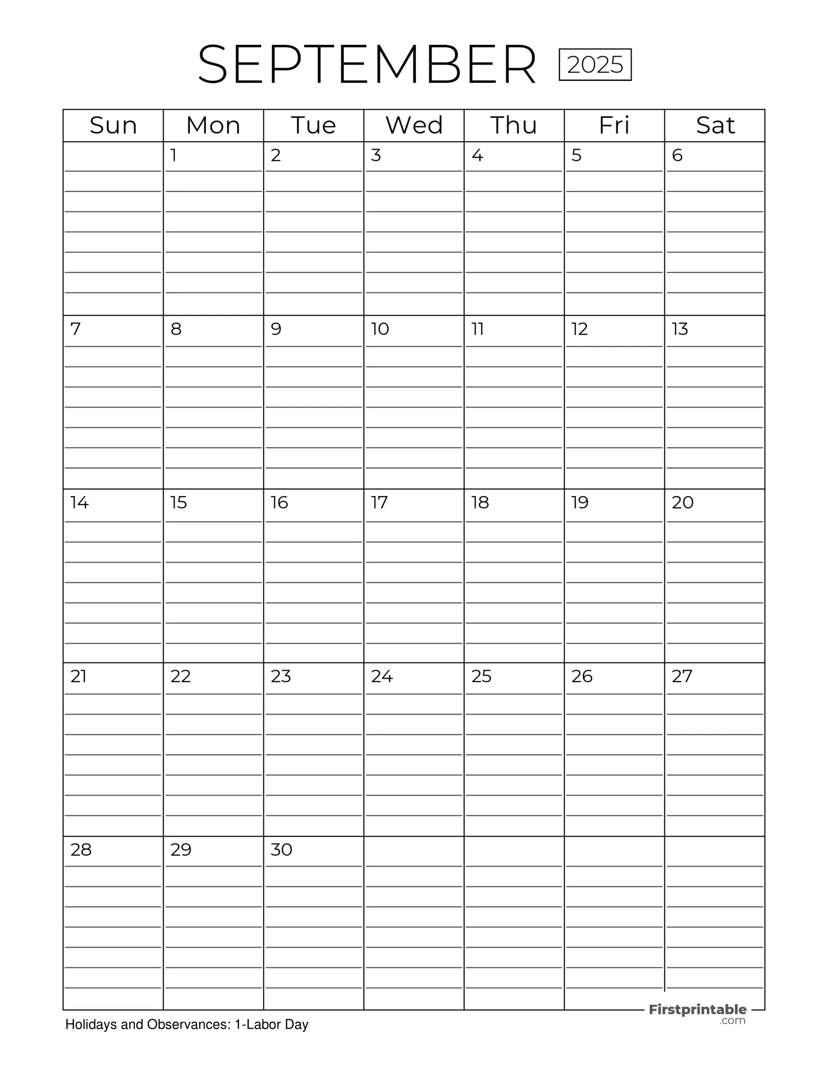 Free Printable Calendar 2025 September