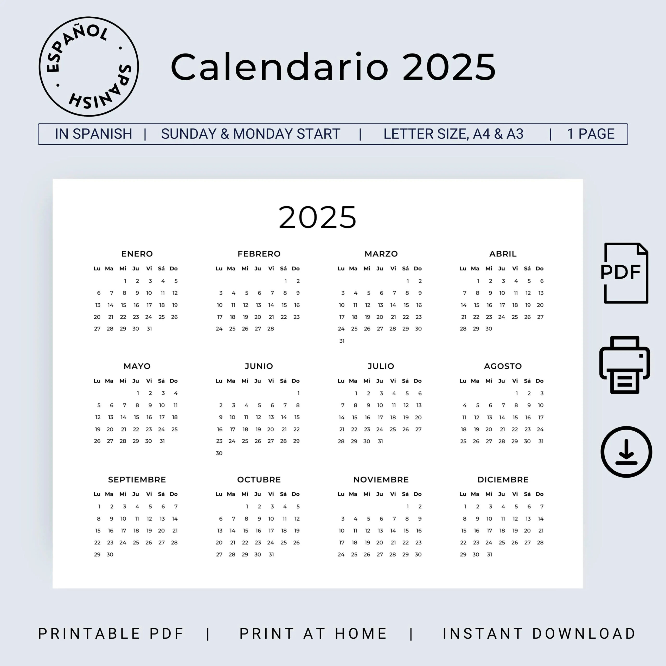2025 Spanish Calendar Printable