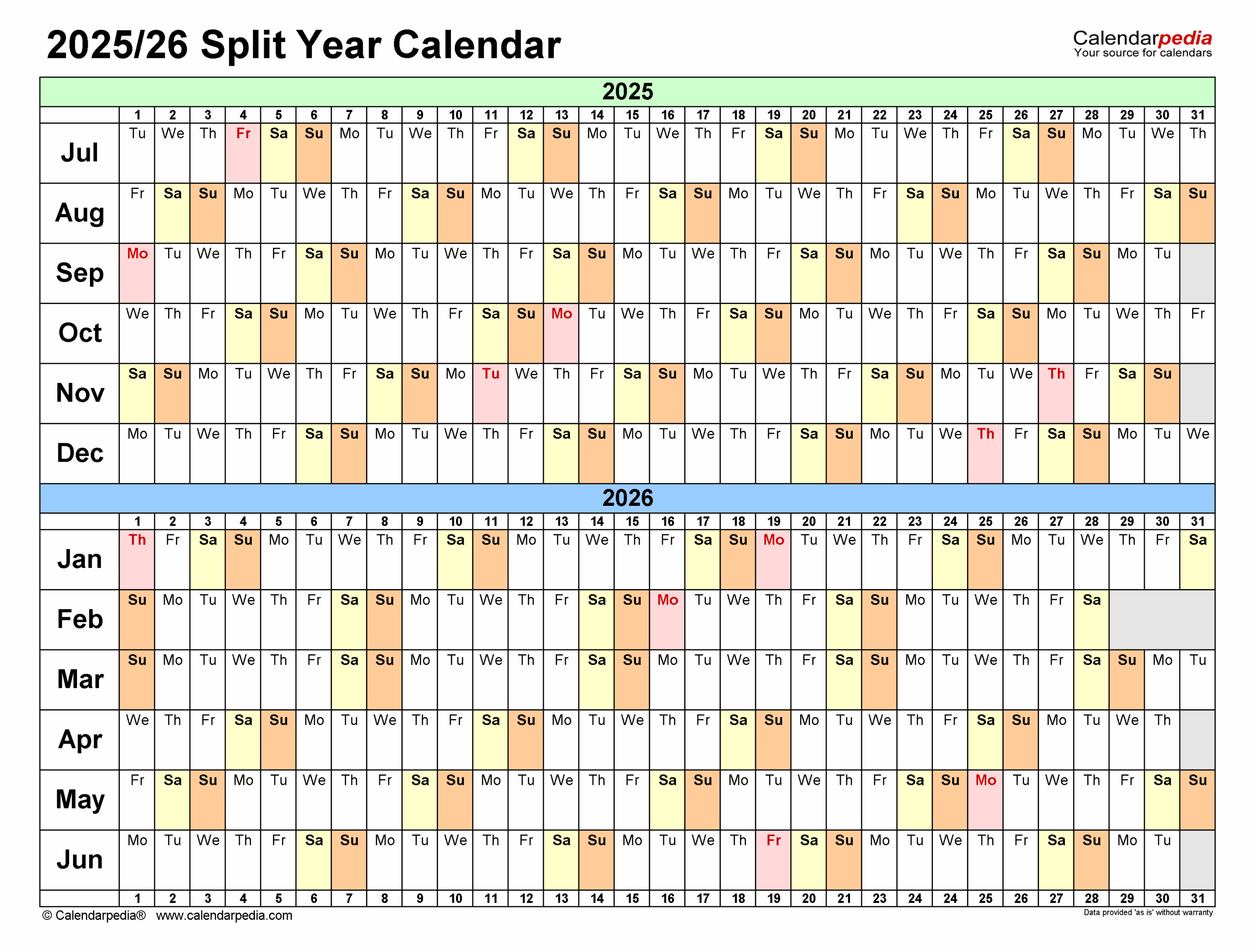 Split Year Calendars 2025 2026 July To June PDF Templates Split Year Calendars 2025 2026 July To June PDF Templates