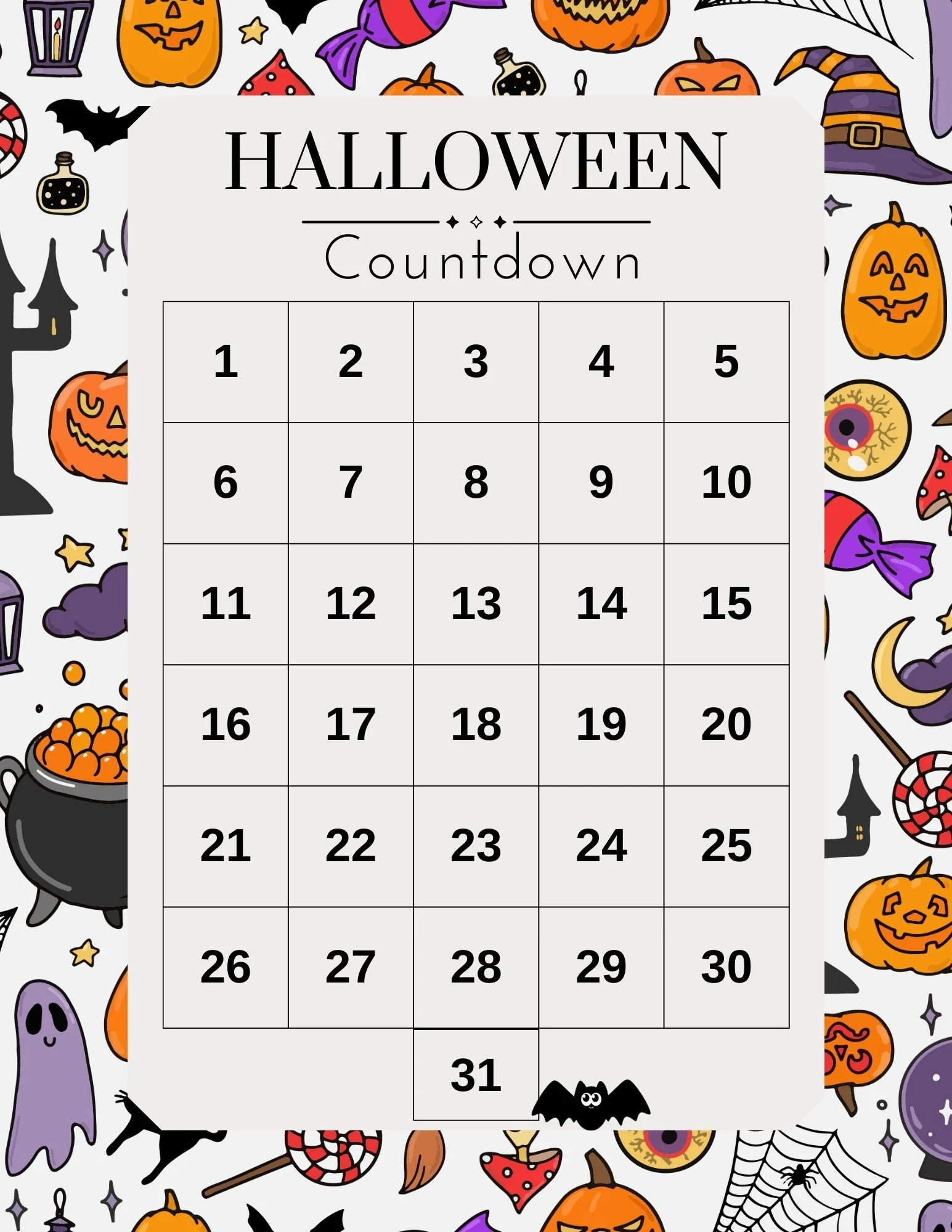 Disneyland Halloween Countdown Calendar Printable