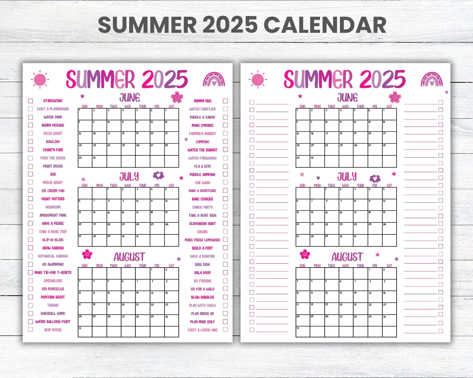 2025 Summer Calendar Printable