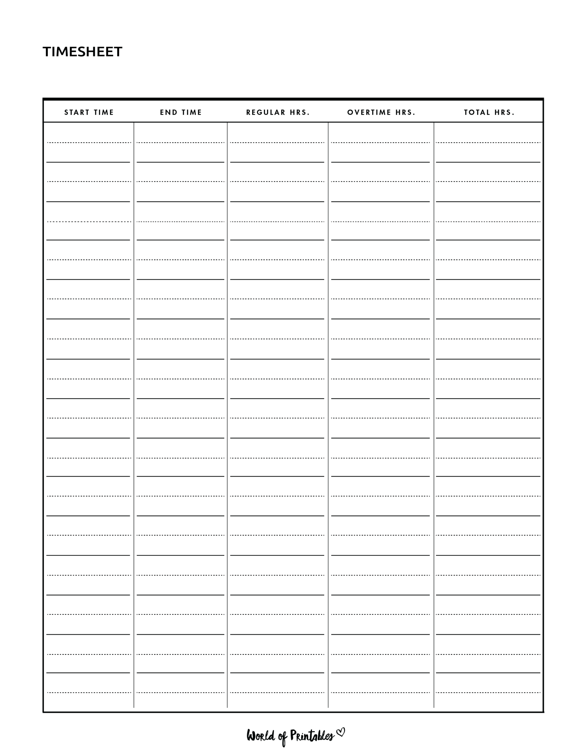 Printable Time Card Calendar