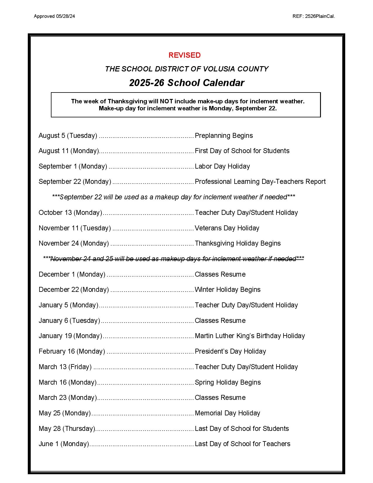 Volusia County Schools Calendar 2025 2026 District Calendar Volusia County Schools Calendar 2025 2026 District Calendar