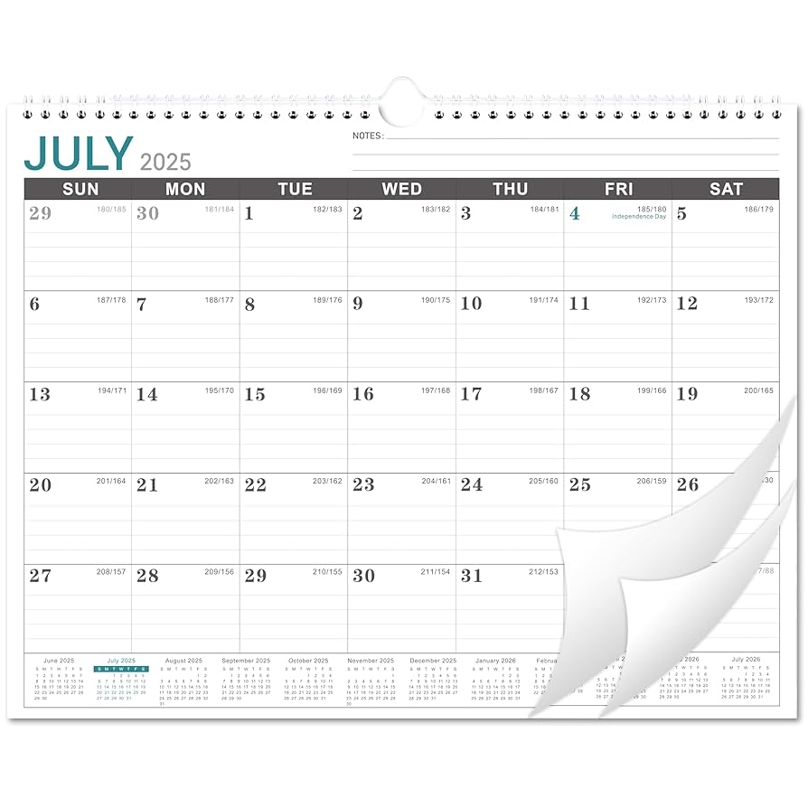 Wall Calendar 2025 2026 2025 2026 Calendar Wall From Jul 2025 To Dec 2026 18 Monthly Calendar With Large Ruled Blocks And Julian Dates Calendars For Easy Planning 11 5 x14 75 Wall Calendars Amazon au