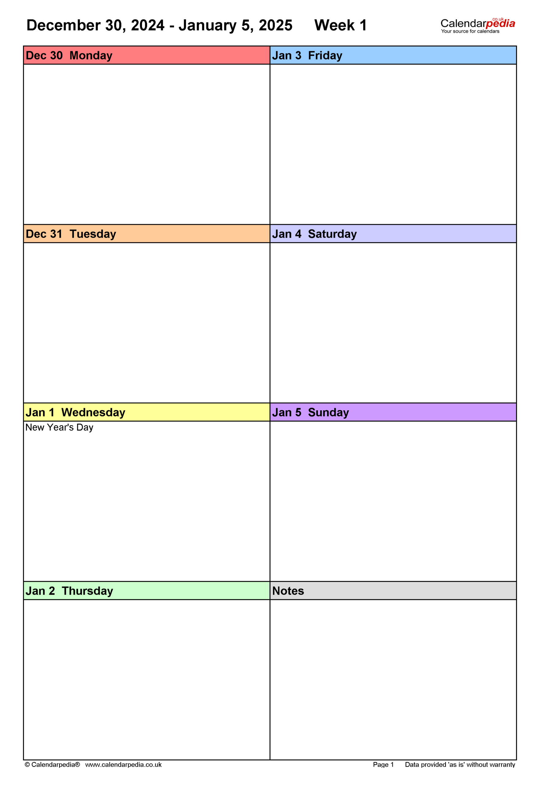 Weekly Calendar 2025 UK Free Printable Templates For PDF