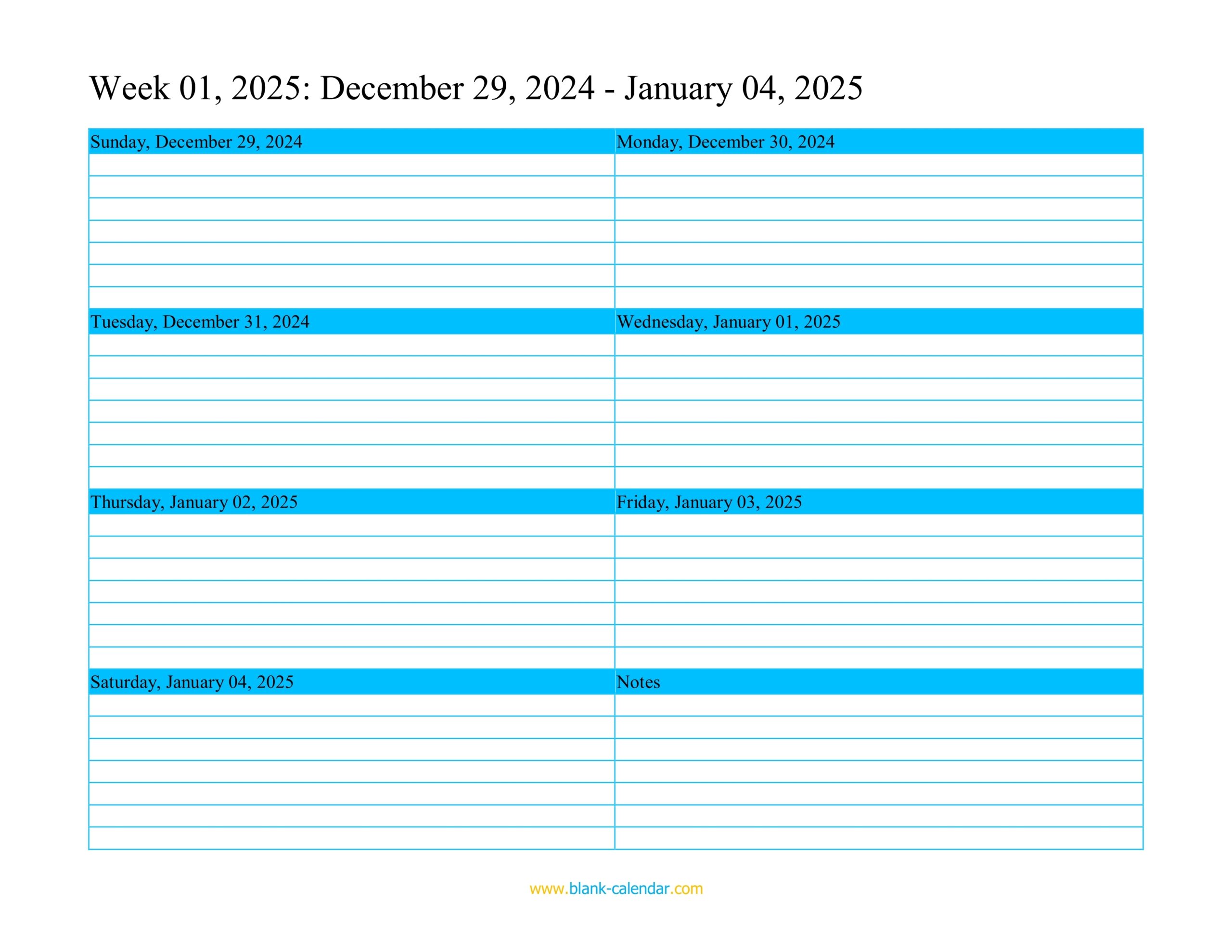 Weekly Calendar 2025 WORD EXCEL PDF 
