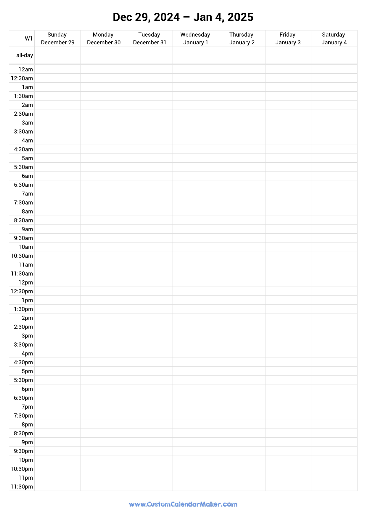 Weekly Calendar January 2025 Custom Calendar Maker Weekly Calendar January 2025 Custom Calendar Maker