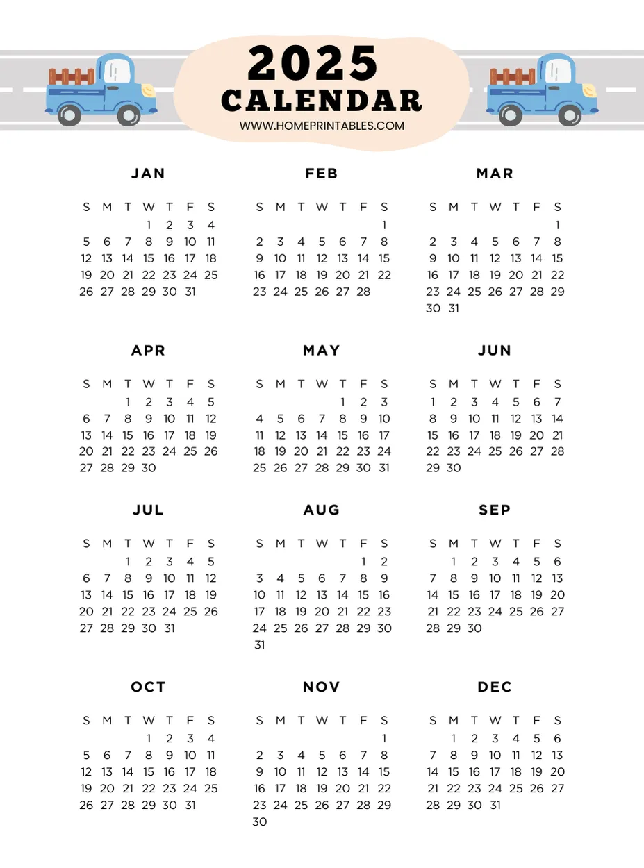 Cute Free Printable 2025 Calendar